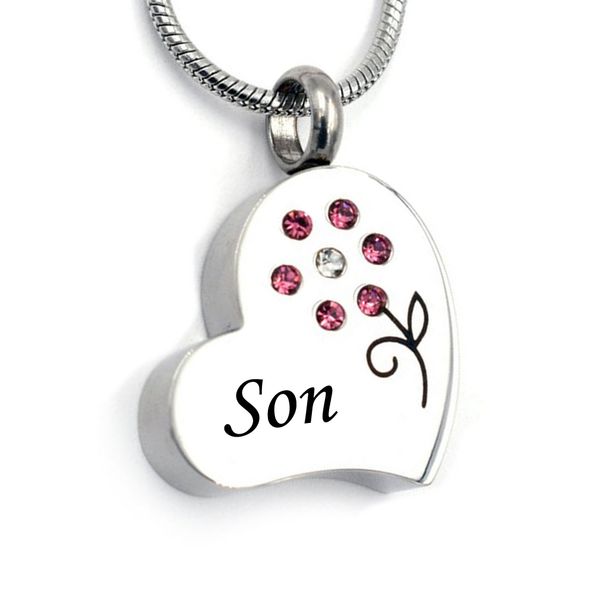 

pink flower cremation jewelry necklace women memorial jewelry -carnation flower cremation urn necklace for ashes of loved one, Silver