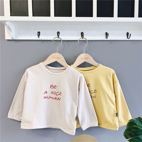 

autumn children cotton t shirt letter printed sweatshirts korean style long sleeve kids clothes baby boys girls pullovers, Blue
