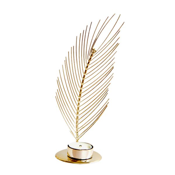 

gold metal feather tealight candle for home decorations - centerpieces