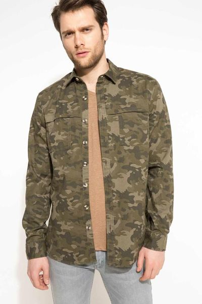 

defacto men fashion camouflage shirts long sleeve shirts mens casual lapel collar casual shirt new-i1566az18sp, White;black