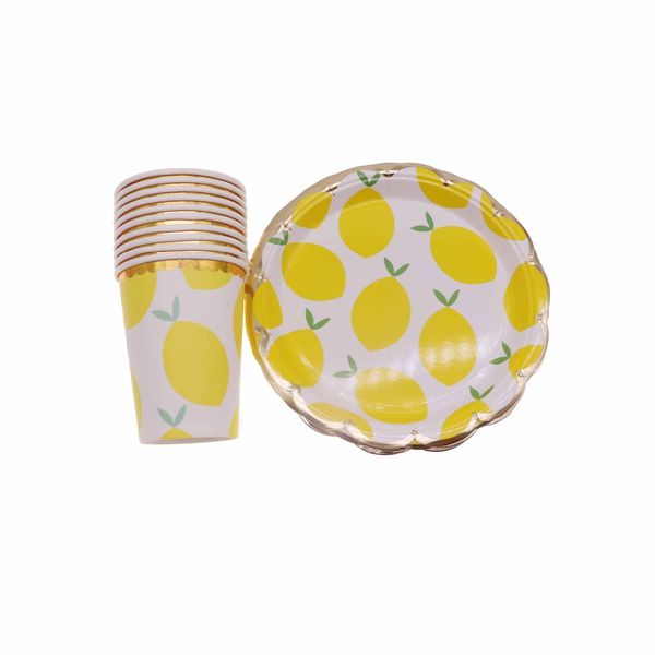 

20/pcs disposable tableware party supplies yellow lemon birthday party decoration wedding decoration kids