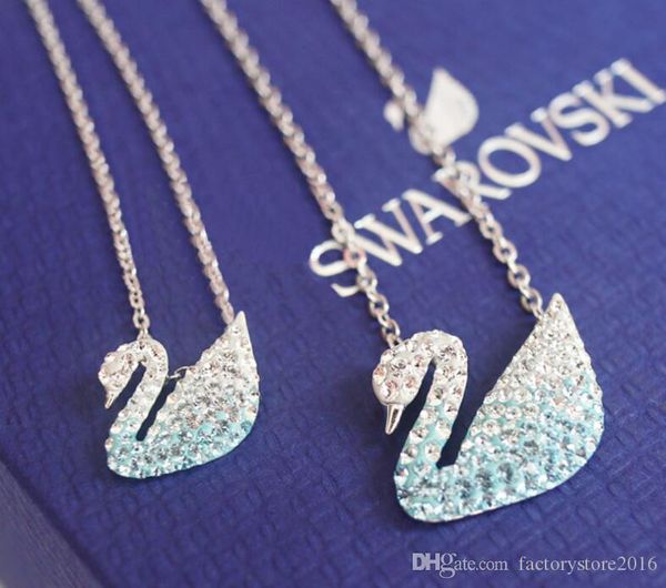 

2019 famous luxury designer necklace earrings with blue crystal swan style sky blue sea blue crystal necklaces earrings jewelry, Silver