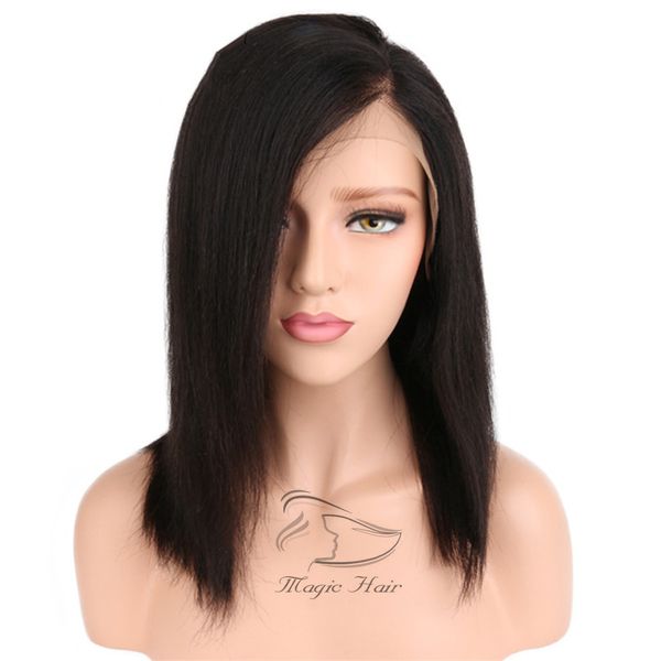 

full lace human hair wigs for women natural black 130% density remy hair silky straight short bob lace front human hair wigs, Black;brown