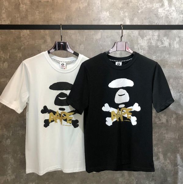 

обезьяна-голова с коротким рукавом футболки мужчины и женщины обезьяна-голова золотые буквы обезьяна лицо x-bone печатных черный / белый раз, White;black