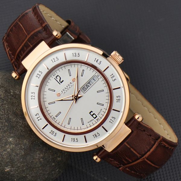 

julius homme men's watch japan quartz hours fashion retro clock business leather birthday christmas father's gift 059, Slivery;brown