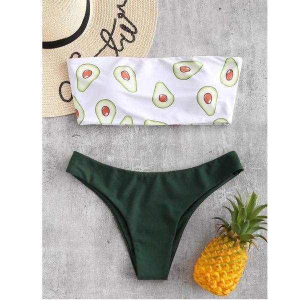 

women avocado swimsuit bandage bikini set swimwear high waist bathing suit push up maillot de bain femme beachwear biquini #t2g