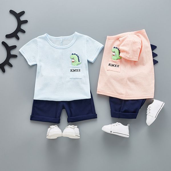 

toddler summer clothes set kids with boy short pants girls clothing cute cartoon dinosaur baby clothes 2 pcs set 1-4y, White