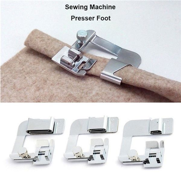 

craft stainless steel crimp tool practical rolled hem feet sewing machine parts presser foot hemming cloth strip sewing tool, Black
