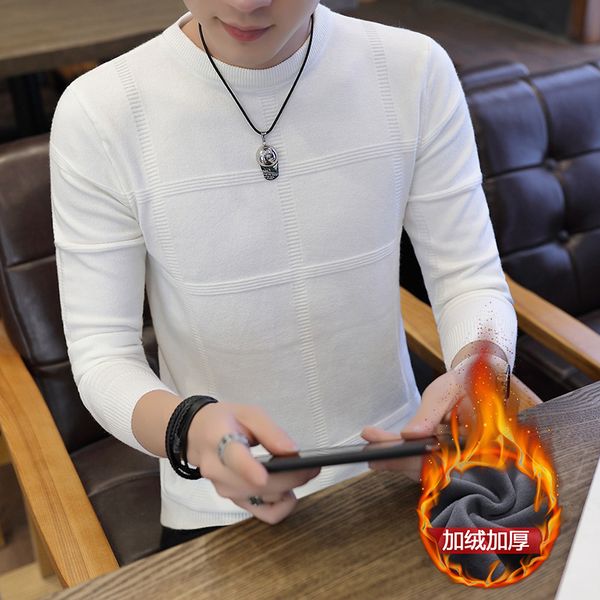 

fleece men sweeter beige white winter long sleeve grey black burgundy pullovers o-neck casual solid fashion mens sweaters, White;black