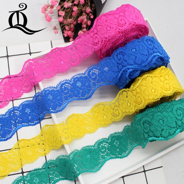 

1lot/5y 16 color elastic lace fine lace skirt clothing accessories diy wedding party underwear sofa 3.5cm, Pink;blue