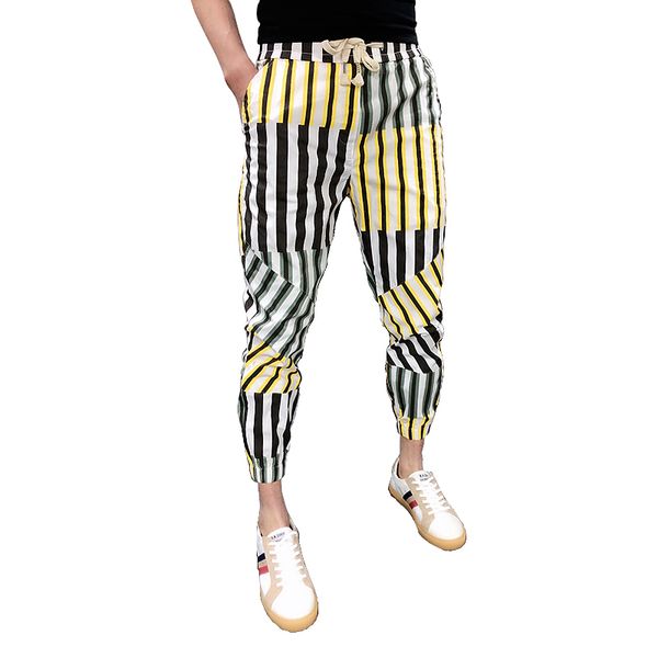 

streetwear male hip hop casual stripe splicing pants joggers trousers mens 2019 summer cargo harem joggers pants harem, Black