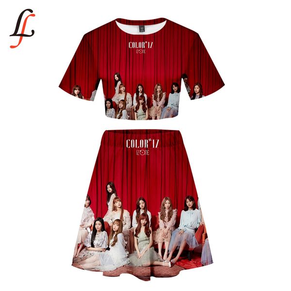 

izone 3d harajuku kpop modis set short skirt suit short sleeve t-shirt and skirt piece girl casual style, White