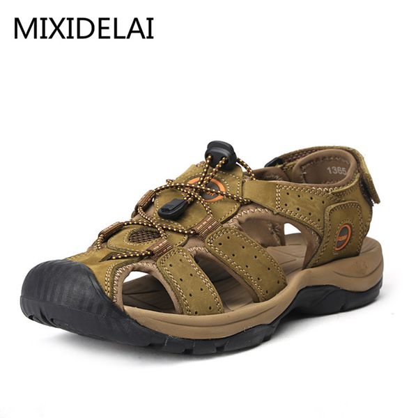 

brand genuine leather shoes summer new large size men's sandals men sandals fashion and slippers big size 38-47, Black