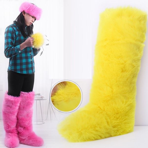 

snow boots shoes women faux fur shoes winter warm over the knee hight style for women 2020 new female fashion boots 36-43, Black