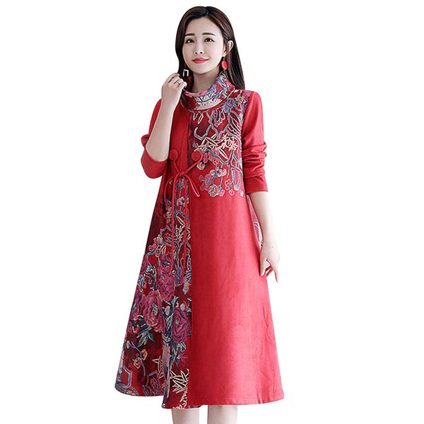 

plus size 5xl suede dress women autumn winter printing vintage women dress fashion elegant turtleneck party long dresses c, Black;gray