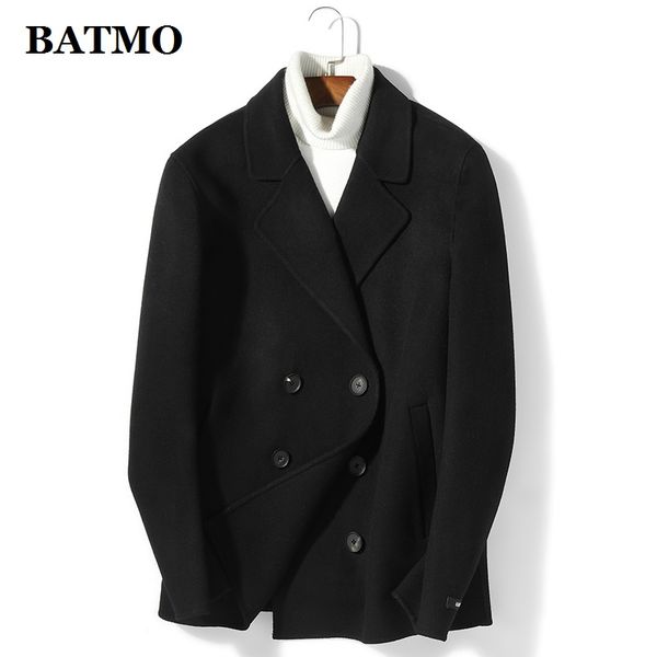 

batmo 2019 new arrival autumn&winter 100% wool double breasted trench coat,men's wool jackets 8638, Black