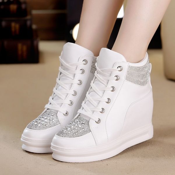 

swyivy chaussures femme white woman high women sneakers casual shoes 2019 fashion wedges shoes for women platform ladies shoe, Black
