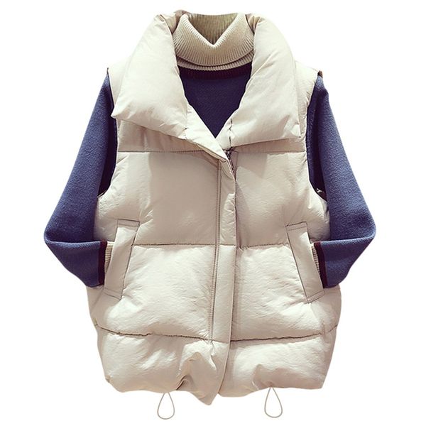 

women's korean style solid sleeveless winter keep warm winter vest coat single women cotton loose thick pocket fashion vest, Black;white