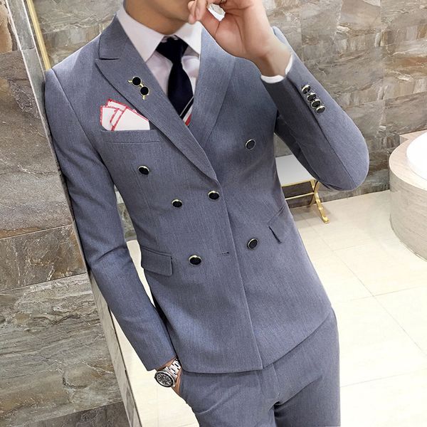 

royal blue double breasted plus size 3xl 4xl 6 solid candy color grey wedding bridegroom suit costume homme bleu, White;black