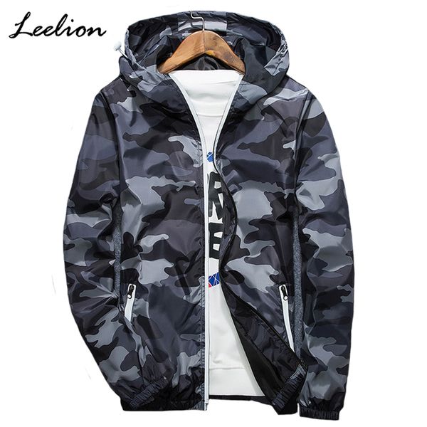 

leelion 2018 reflective camouflage jacket men zipper cardigan hooded coat spring fashion casual men's slim fit windbreaker new, Black;brown