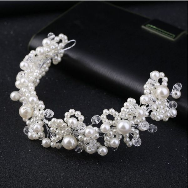 

handmade white red pearl hairwear tiaras crown flower vine branch bridal hair ornaments wedding hair jewelry accessories, Golden;white