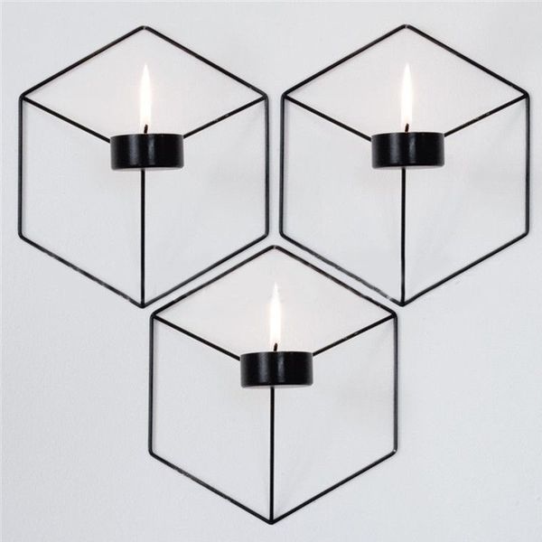 

european style decorations 3d geometric iron metal wall candle candlestick bar home decorative lights black candle holders