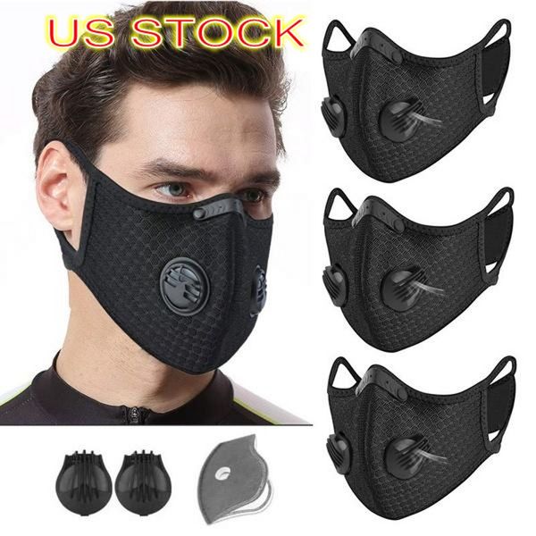

adjustable cycling face sport training mask with breathing valve pm2.5 anti-pollution running mask activated carbon filter washable mask, Black