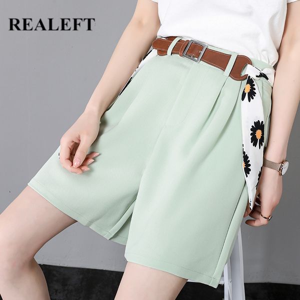 

realeft summer 2020 new formal shorts with belt high waist chic wide leg shorts korean style elegant loose trousers pocket, White;black