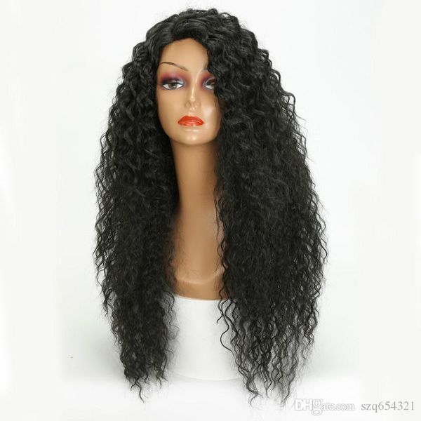 

длинные вьющиеся волосы высокая температура парик волос афро-американская прическа синтетические волосы парики для женщины черный натуральны, Black