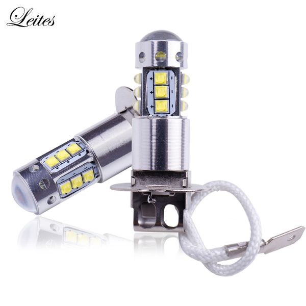 

2pcs super bright h1 h3 led bulb xbd chip 16smd 80w car fog lights 12v 24v 6000k white driving day running lamp auto bulbs