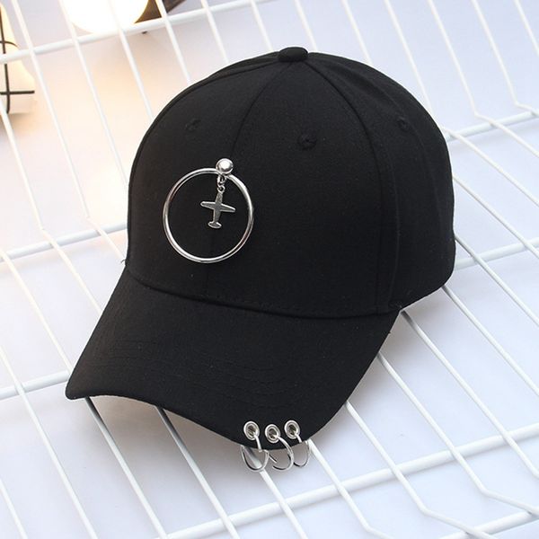 

new korean version of the steel ring ring ribbon hat creative couple caps fashion hoop baseball cap hip hop hat peaked cap, Blue;gray