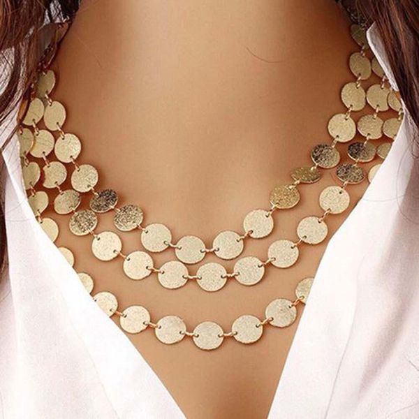 

fashion women sequin trend gold coin pendant multilayer long chain necklace multi-layer metal clothes accessories jewelry gift, Silver