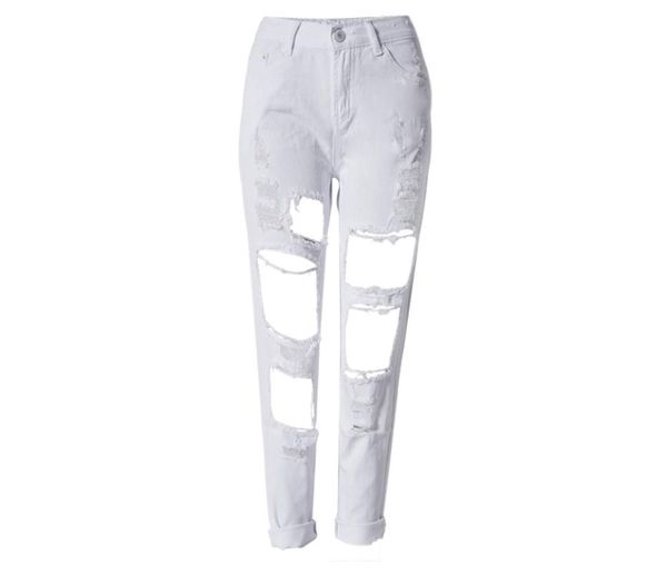 

street beggar big hole destroyed jeans woman plus size ripped boyfriend jeans for women high waist loose straight denim pants, Blue