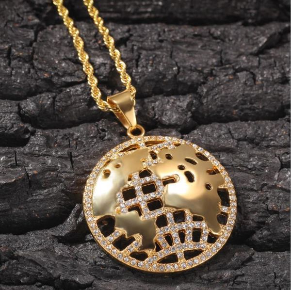 

gold-plated diamond-encrusted world map personalized hip hop stainless steel pendants street hipster necklaces are selling across borders, Silver