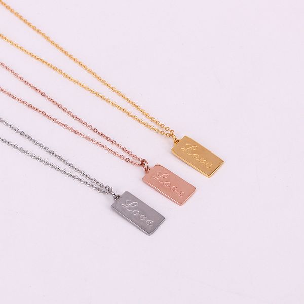 

нержавеющая сталь геометрический квадрат любовь английское письмо кулон ожерелье ключицы цепи розовое золото женщины партия свадьба рождеств, Silver