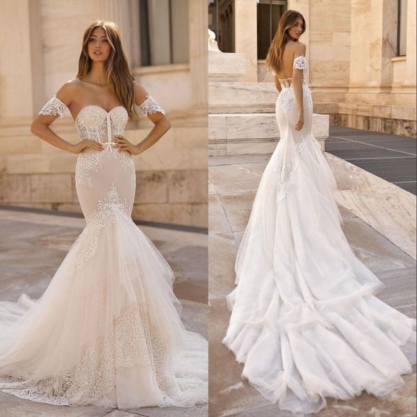 

mermaid wedding dresses sweetheart lace appliques bridal gowns sweep train backless beach vestidos de noiva, White