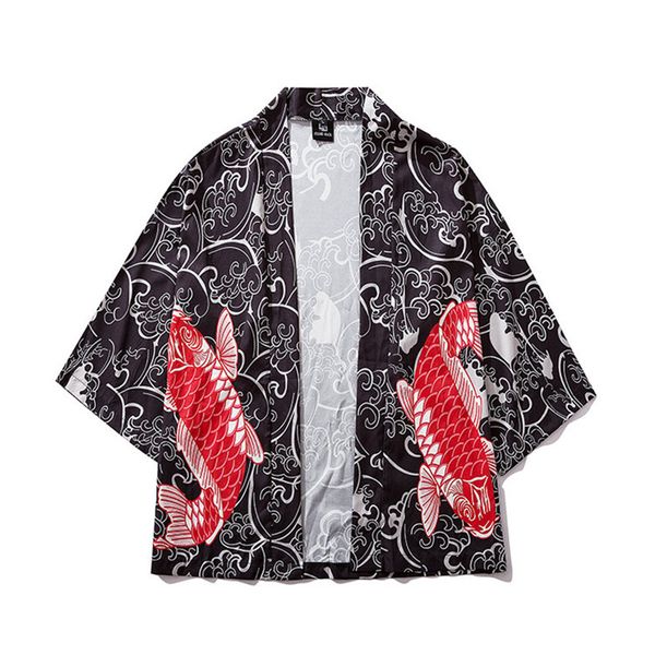 

asian japanese fashion kimono haori cardigan men summer thin sunscreen beach holiday wear male oriental cloak coat robe, Red
