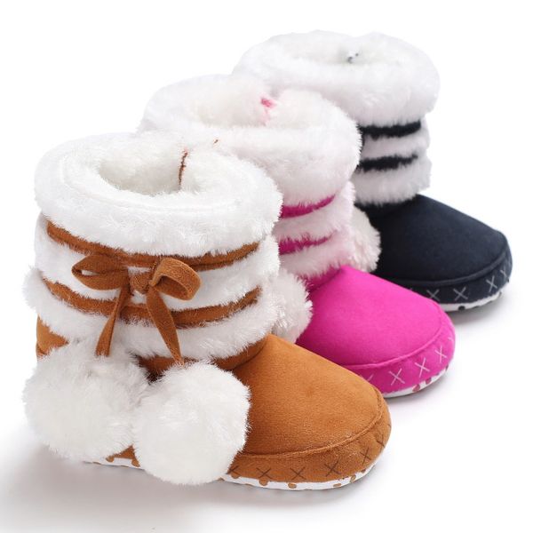

winter boots ball soft bottom baby cotton baby warm patch boots kids, Black;grey