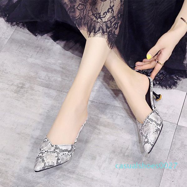 

woman pointed toe snake printing sandals women shoes summer pu leather beach sandals female casual spike heels ladies fashion c27, Black