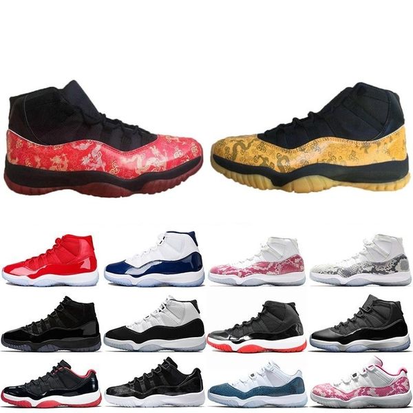 

r new vast grey concord 45 bred 11 11s men basketball shoes cap and gown yellow red dragon platinum tint light bone sneakers