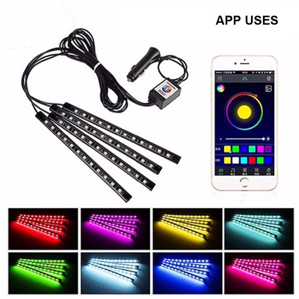 CAR RGB LED Faixa SMD 10W Automobiles Interiores Atmosfera decorativa da lâmpada LEDS Controle remoto 12V Carros Interior Luzes