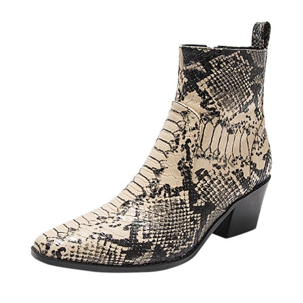 

european and american style women's boots fashion 2019 ladies side zipper high-heeled snakeskin booties botas de mujer plus size, Black
