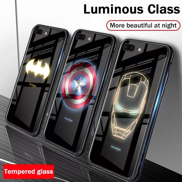 

luminous marvel spiderman venom anime tempered glass phone case for iphone 11 xs xr 8 7 plus 6 anti-scratch tpu back case cover