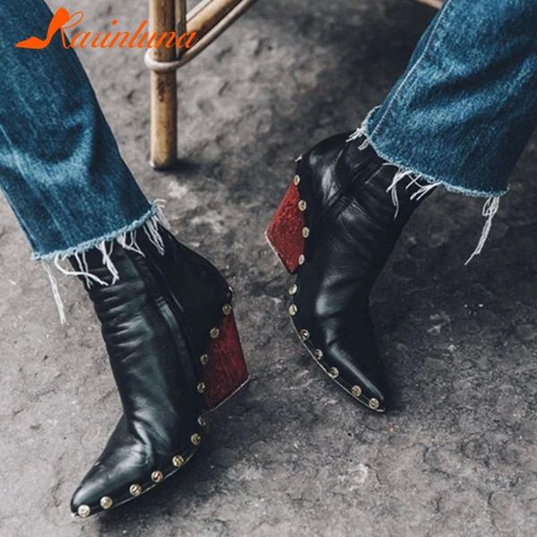 

karin 2020 large size 43 high heels ankle boots woman shoes pointed toe zip up solid sgies women boots female, Black