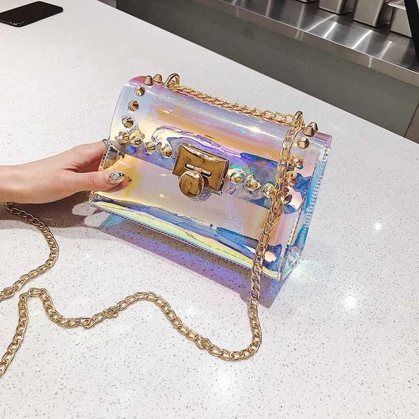 

bag rivet mini summer laser square chain women's shoulder messenger bag bolsa feminina bags for women 2020 sac main femme