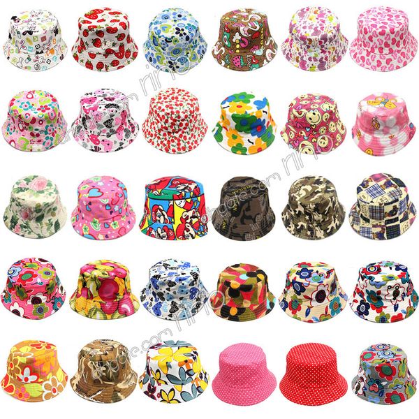 Kinder Sommer Hüte Jungen Mädchen Baumwolle Beanie Eimer Hut Casual Blume Sonne Gedruckt Becken Leinwand Topee Baby Kind Hüte 30 farben