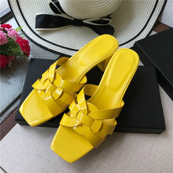 

2020 new stylus luxury heels shoes women slippers designer square toe ladies summer fashion color sansals slides shoes, Black