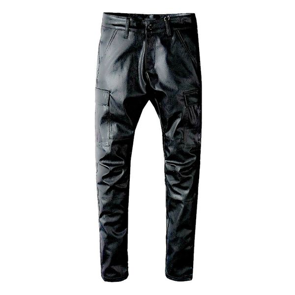 

newfashion style men's pu leather pocket pants wash arn14 black skinny jeans slim fit pants fast shipping fashion, Blue