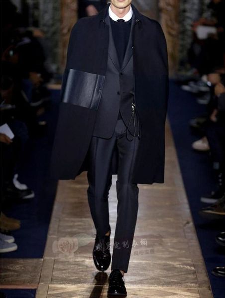 

s-6xl large size men's coats 2018 new style simple fashionable men's coat loose fashion patchwork cape fur coat, Black