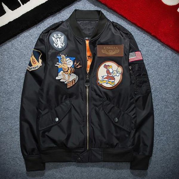 

fashion- ma1 army green military ma -1 flight jacket pilot air force men bomber jacket stand collar printed male fashion size m-3xl, Black;brown